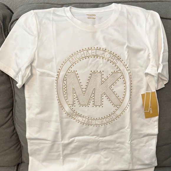 Michael Kors Cream Tee with Gold Studded Logo - Picture 5 of 6